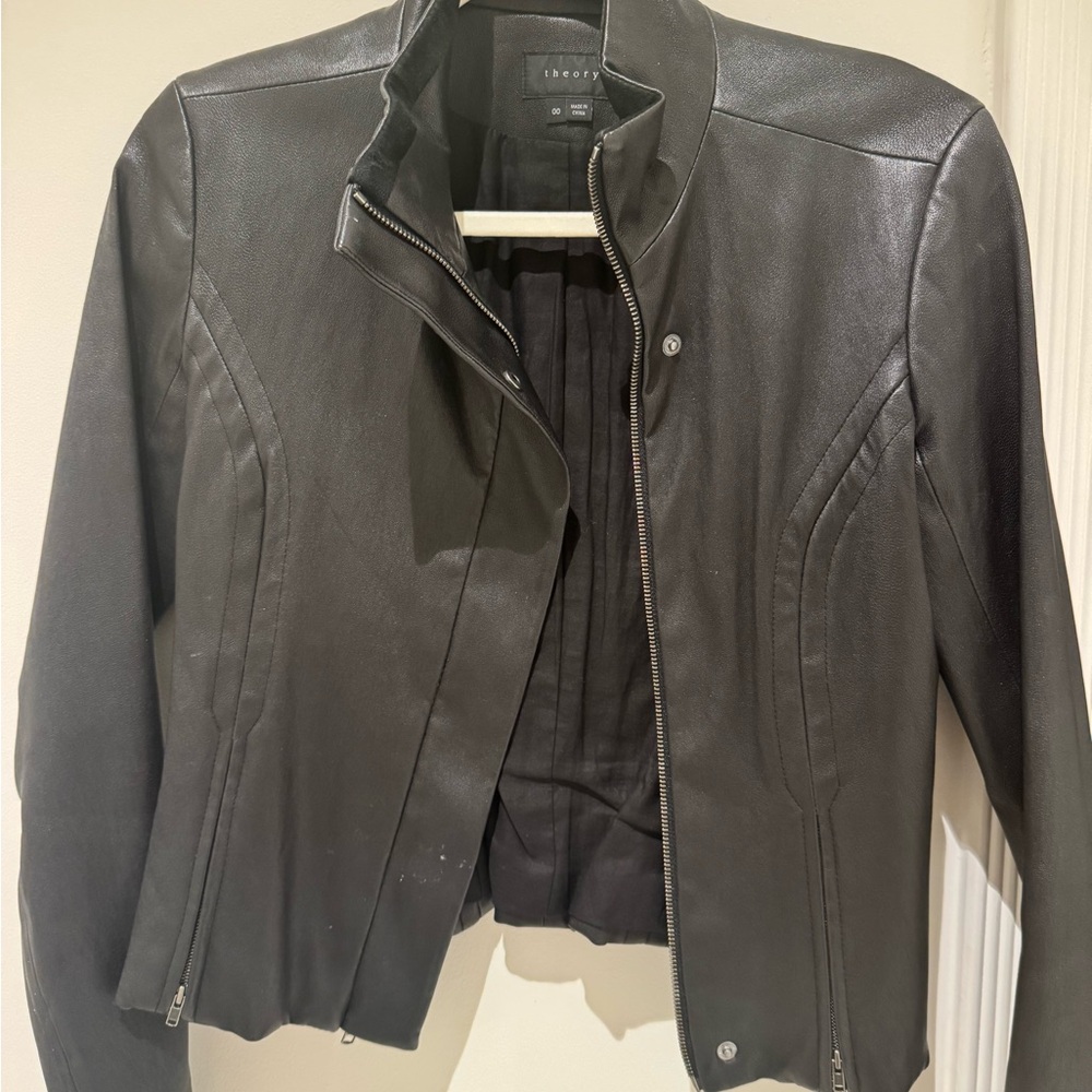 Theory Black Stretchy Leather Jacket